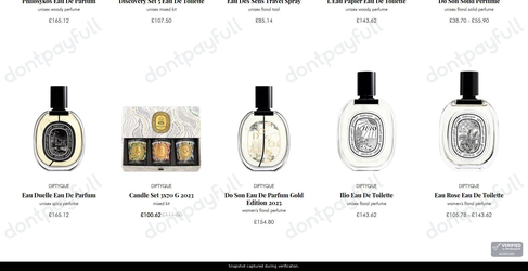 Snapshot of 50ml promo: 'Save up to 10% on Selected Diptyque Fragrances' - captured during verification by DontPayFull on 30-Jun-2026.
