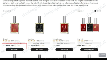 Snapshot of ALT. Fragrances promo: 'Enjoy Up to $30 Off a Wide Range of Perfumes' - captured during verification by DontPayFull on 03-Jul-2026.