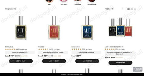 Snapshot of ALT. Fragrances promo: 'Save up to $30 on Men's Scents' - captured during verification by DontPayFull on 03-Jul-2026.