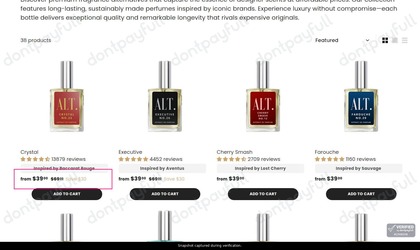 Snapshot of ALT. Fragrances promo: 'Enjoy Up to $30 Off Best-selling Scents' - captured during verification by DontPayFull on 29-Jun-2026.