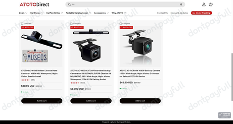 Snapshot of ATOTO promo: 'Up to 15% Off Backup Cameras' - captured during verification by DontPayFull on 30-Sep-2026.
