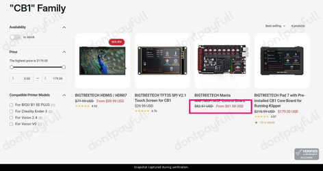 Snapshot of Biqu promo: 'Enjoy Up to 25% Off Select CB1 Family Components' - captured during verification by DontPayFull on 17-Aug-2026.