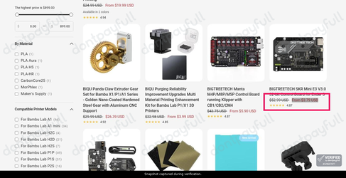 Snapshot of Biqu promo: 'Enjoy Up to 95% Off a Wide Range of 3D Printer Parts' - captured during verification by DontPayFull on 28-Sep-2026.