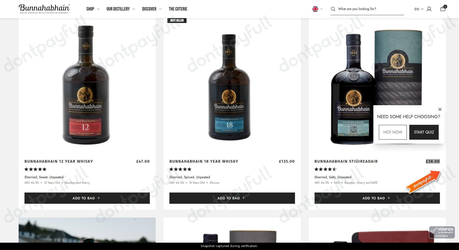 Snapshot of Bunnahabhain promo: 'Shop Core Range Whiskies from £38' - captured during verification by DontPayFull on 29-Sep-2026.