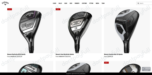 Snapshot of Callaway Golf promo: 'Enjoy Up to 50% Off a Range of Women's Hybrids' - captured during verification by DontPayFull on 02-Oct-2026.