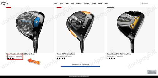 Snapshot of Callaway Golf promo: 'Up to 25% Off Women's Fairway Woods' - captured during verification by DontPayFull on 02-Oct-2026.