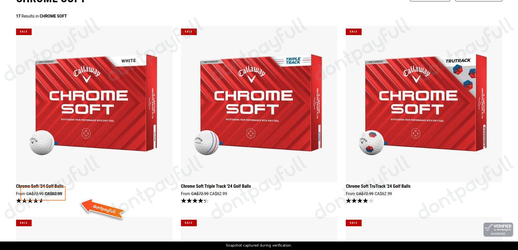 Snapshot of Callaway Golf promo: 'Up to CA$10 Off Chrome Soft Golf Balls' - captured during verification by DontPayFull on 02-Oct-2026.