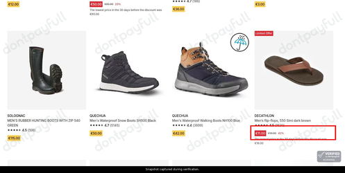 Snapshot of Decathlon promo: 'Up to 40% Off Men's Footwear' - captured during verification by DontPayFull on 03-Jul-2026.