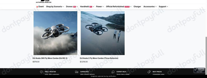Snapshot of DJI USA promo: 'Shop Immersive FPV Drones from $979' - captured during verification by DontPayFull on 10-Sep-2026.