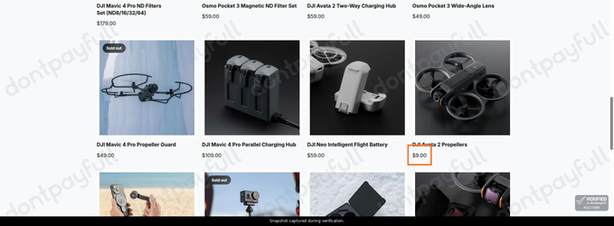 Snapshot of DJI USA promo: 'Find Batteries, Filters, and Mounts from $9' - captured during verification by DontPayFull on 10-Sep-2026.
