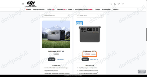 Snapshot of DJI USA promo: 'Up to 40% Off Portable Power Stations' - captured during verification by DontPayFull on 10-Sep-2026.