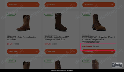 Snapshot of D & D Outfitters promo: 'Up to 50% Off Men's Work Boots' - captured during verification by DontPayFull on 02-Jul-2026.