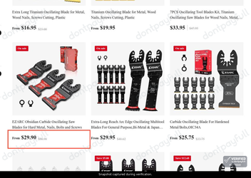 Snapshot of EZARC promo: 'Up to 45% Off Oscillating Multi-Tool Blades for Metal' - captured during verification by DontPayFull on 02-Jul-2026.