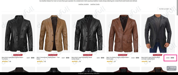 Snapshot of FJackets promo: 'Save up to 45% on Premium Leather Blazers' - captured during verification by DontPayFull on 24-Jul-2026.
