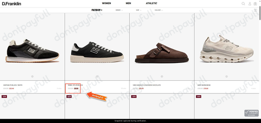 Snapshot of D Franklin promo: 'Up to 70% Off Men's Footwear' - captured during verification by DontPayFull on 27-Sep-2026.