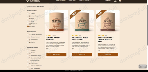 Snapshot of Heart & Soil promo: 'Find Protein Powders from Just $68' - captured during verification by DontPayFull on 03-Jul-2026.