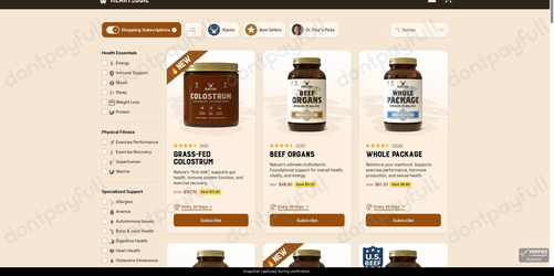 Snapshot of Heart & Soil promo: 'Enjoy Up to 10% Off when you Subscribe and Save' - captured during verification by DontPayFull on 02-Jul-2026.