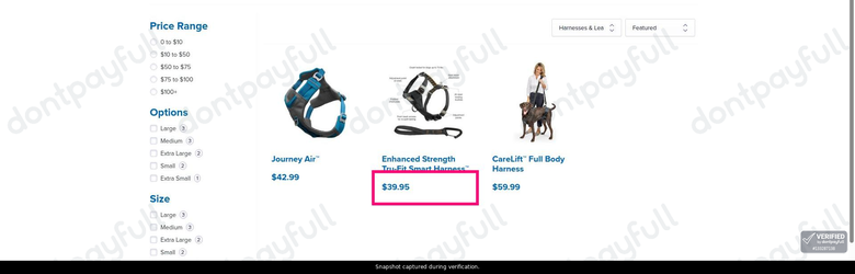 Snapshot of Invisible Fence promo: 'Find Harnesses and Leashes Starting from $39' - captured during verification by DontPayFull on 30-Sep-2026.