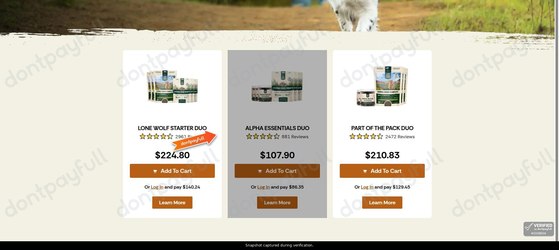 Snapshot of Lone Wolf Ranch promo: 'Dog Supplement Bundles from $107' - captured during verification by DontPayFull on 30-Sep-2026.