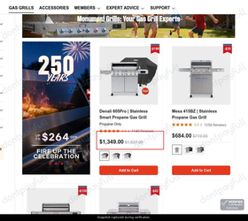 Snapshot of Monument Grills promo: 'Up to 12% Off Select Propane Gas Grills' - captured during verification by DontPayFull on 03-Jul-2026.