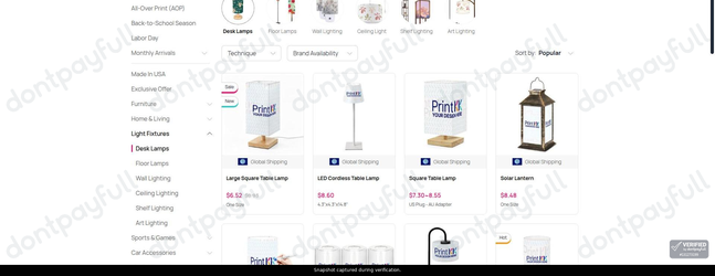 Snapshot of PrintKK promo: 'Enjoy Up to 25% Off Stylish Table Lamps' - captured during verification by DontPayFull on 16-Aug-2026.