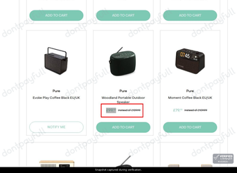 Snapshot of PURE Audio promo: 'Save up to 30% on a Range of Radios' - captured during verification by DontPayFull on 27-Sep-2026.