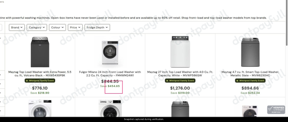 Snapshot of SecondShop promo: 'Up to 35% Off Washers' - captured during verification by DontPayFull on 16-Aug-2026.