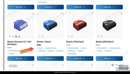 Snapshot of Shelly promo: 'Shop Smart Home Switches from £12' - captured during verification by DontPayFull on 01-Oct-2026.