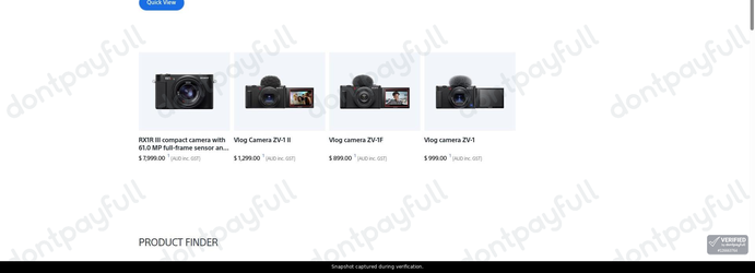 Snapshot of SONY promo: 'Get Your New Vlog Camera from Just $899' - captured during verification by DontPayFull on 19-Jul-2026.