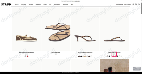 Snapshot of STAUD promo: 'Discover Stylish Footwear from $250' - captured during verification by DontPayFull on 19-Jun-2026.