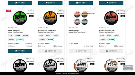 Snapshot of Prilla promo: 'Enjoy Up to 25% Off Your Favorite Rogue Flavors' - captured during verification by DontPayFull on 17-Aug-2026.
