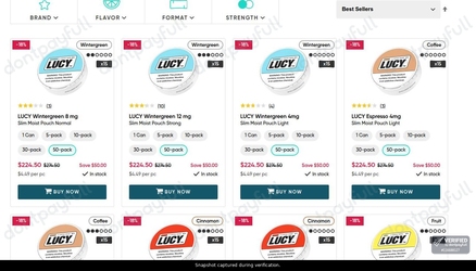 Snapshot of Prilla promo: 'Up to $50 Off Lucy Pouches' - captured during verification by DontPayFull on 15-Aug-2026.