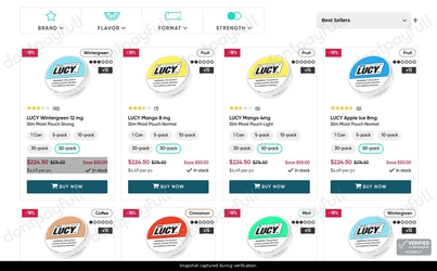 Snapshot of Prilla promo: 'Enjoy Up to $50 Off Lucy Tobacco-free Pouches' - captured during verification by DontPayFull on 29-Sep-2026.