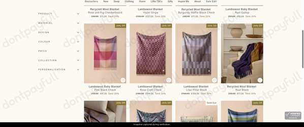 Snapshot of TBCO promo: 'Save up to 20% on Cosy Wool Blankets' - captured during verification by DontPayFull on 08-Sep-2026.
