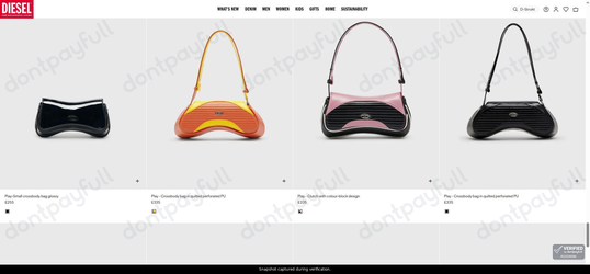 Snapshot of Diesel promo: 'Ladies' Designer Bags from £255' - captured during verification by DontPayFull on 10-Sep-2026.