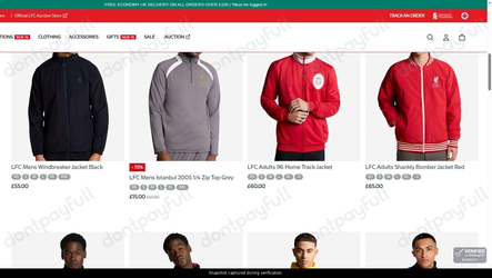 Snapshot of Liverpool Store promo: 'Up to 70% Off Lfc Jackets for Men' - captured during verification by DontPayFull on 17-Jun-2026.