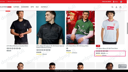 Snapshot of Liverpool Store promo: 'Up to 30% Off Retro Shirts' - captured during verification by DontPayFull on 01-Aug-2026.