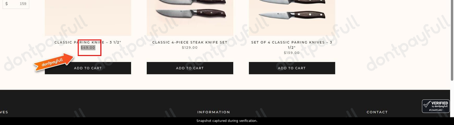 Snapshot of Verano Knives promo: 'Classic Paring Knives from $49' - captured during verification by DontPayFull on 28-Oct-2026.
