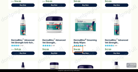 Snapshot of Vetnique promo: 'Skin and Coat Care for Dogs from $14' - captured during verification by DontPayFull on 07-Sep-2026.