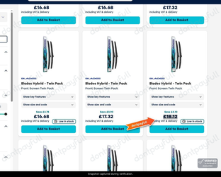 Snapshot of Wiper Blades promo: 'Enjoy Up to 20% Off Blades Exact Fit and Hybrid Wipers' - captured during verification by DontPayFull on 01-Oct-2026.