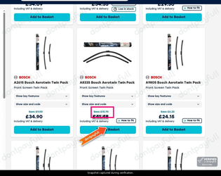 Snapshot of Wiper Blades promo: 'Up to £11 Off Bosch Aerotwin Wiper Blades' - captured during verification by DontPayFull on 01-Oct-2026.